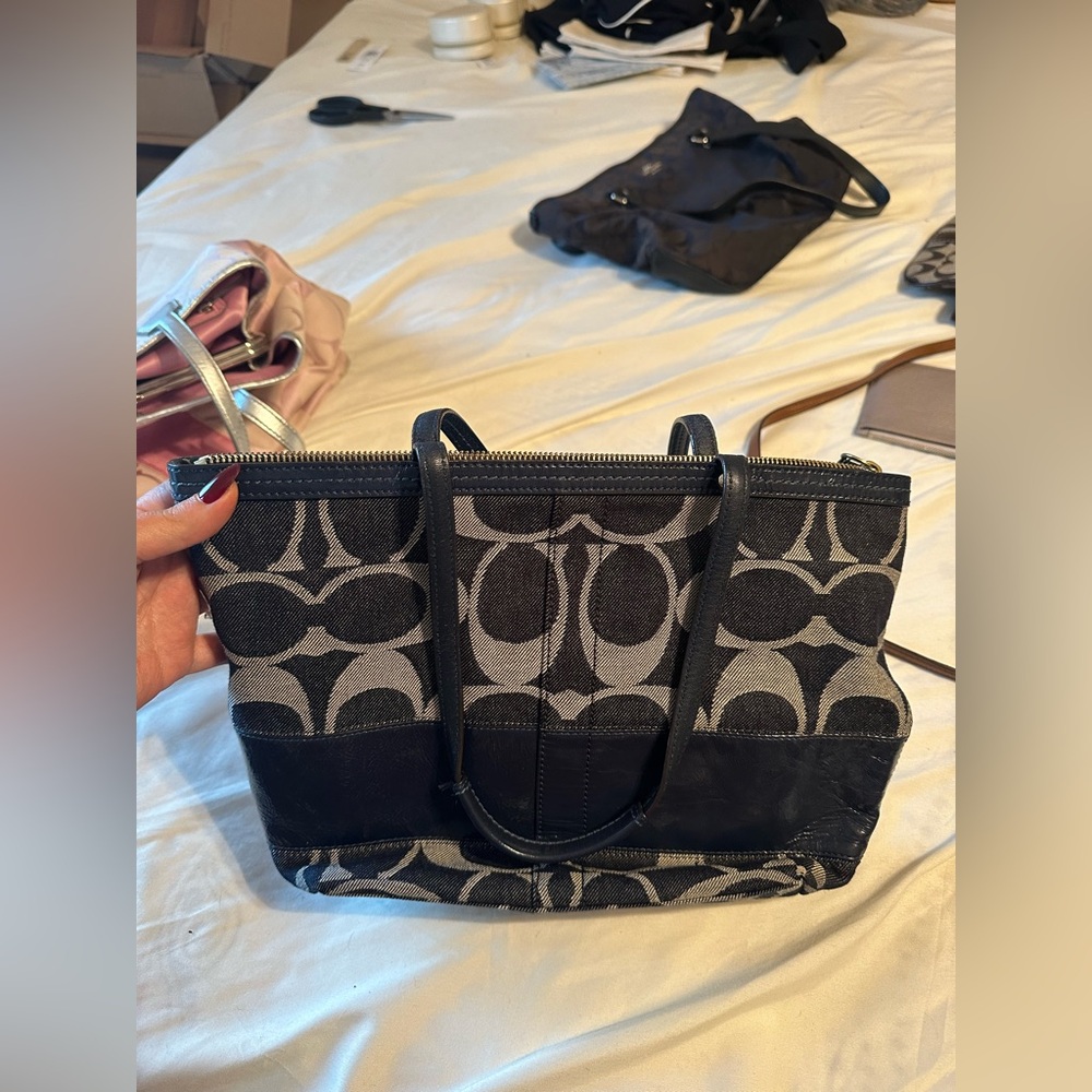 Coach denim signature print bag with matching wallet